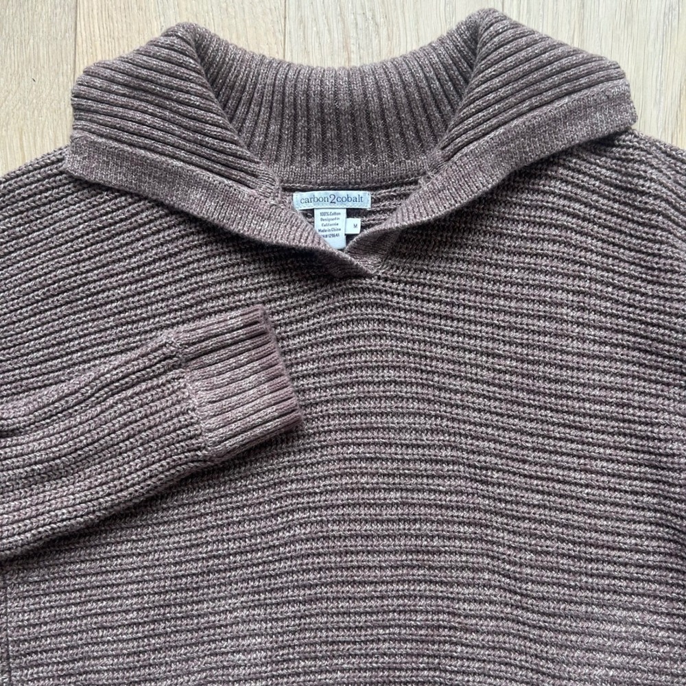 Carbon 2 Cobalt Sweater Womens Medium Brown Ribbed‎ Knit Shawl Collar Pullover